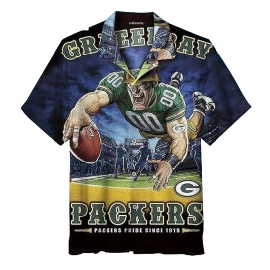Green Bay Packers Fierce Football Player Mascot Hawaiian Shirt - Moonbestprint