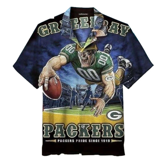 Green Bay Packers Fierce Football Player Mascot Hawaiian Shirt - Moonbestprint