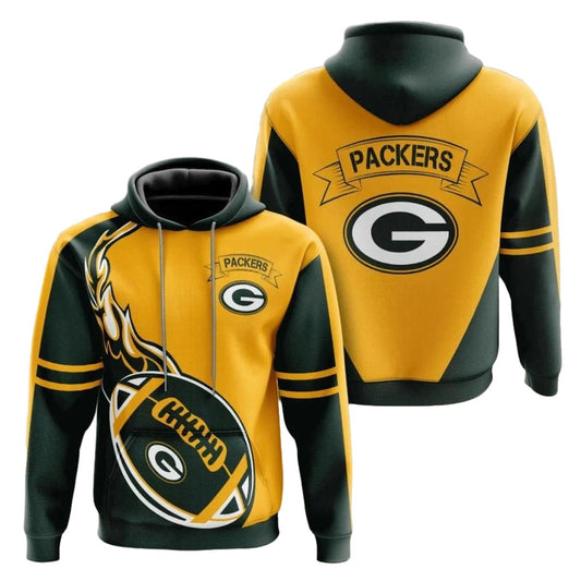 Green Bay Packers Flame Balls Graphic Gift For Fans Aop Hoodie - Moonbestprint