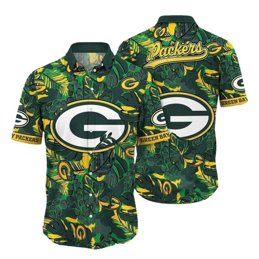 Green Bay Packers Floral Field Yellow Rose Playbook Hawaiian Shirt - Moonbestprint