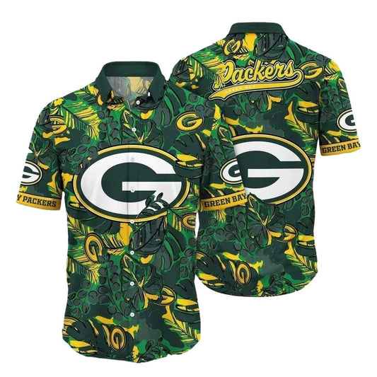Green Bay Packers Floral Field Yellow Rose Playbook Hawaiian Shirt - Moonbestprint