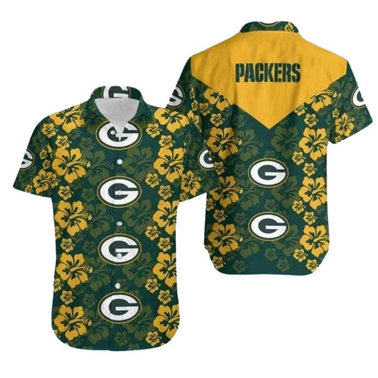 Green Bay Packers Floral Hibiscus Design Hawaiian Shirt - Moonbestprint