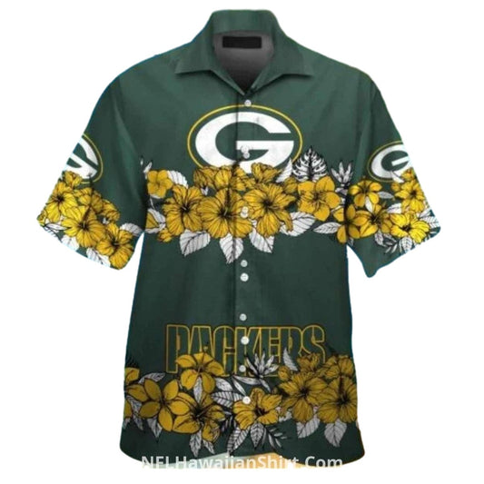 Green Bay Packers Floral Hibiscus Logo Hawaiian Shirt - Moonbestprint