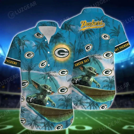 Green Bay Packers Footbal Nfl Baby Yoda Hawaiian Shirt Style Hot Trends Summer Gift For Men Women, NFL Hawaiian Shirt Moonbestprint