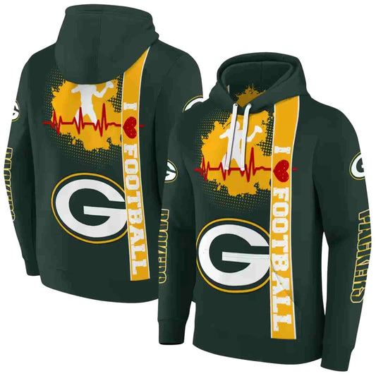 Green Bay Packers Football Heartbeat Green Aop Hoodie - Moonbestprint