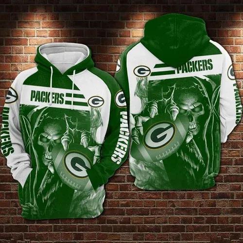 Green Bay Packers Football Skull Death Hold Logo Green Bay 3D Hoodie, NFL Hoodie Moonbestprint