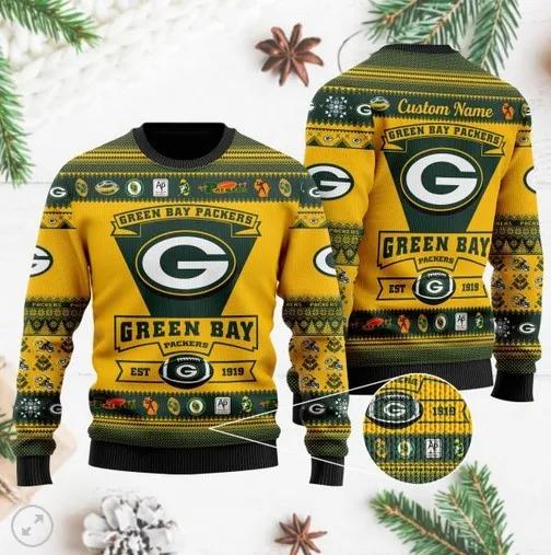 Green Bay Packers Football Team Logo Personalized Ugly Christmas Sweater, NFL Christmas Sweater Moonbestprint