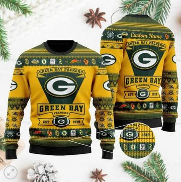 Green Bay Packers Football Team Logo Personalized Ugly Christmas Sweater, NFL Christmas Sweater Moonbestprint