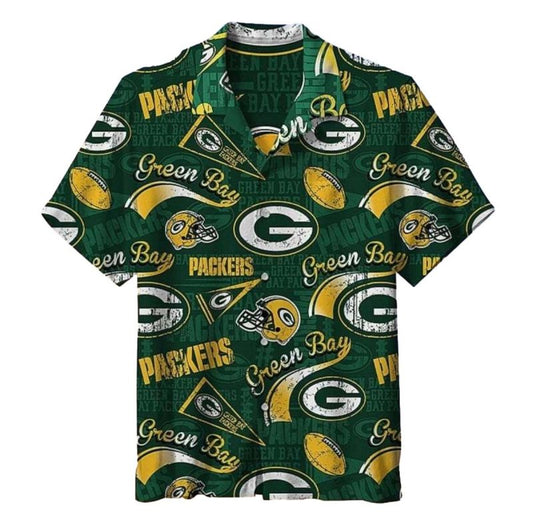 Green Bay Packers Football Theme Logo Retro Hawaiian Shirt - Moonbestprint