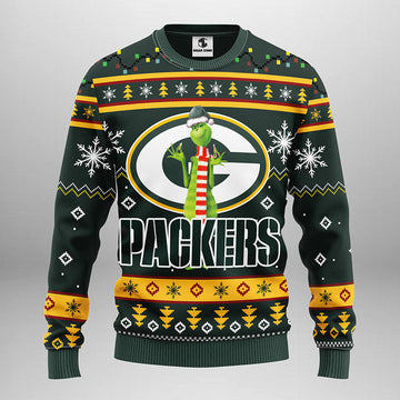Green Bay Packers Funny Grinch Ugly Christmas Sweater, Grinch Xmas Sweater Moonbestprint