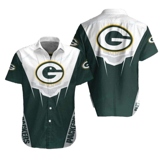 Green Bay Packers Geometric White Green Hawaiian Shirt - Moonbestprint