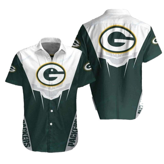 Green Bay Packers Geometric White Green Hawaiian Shirt - Moonbestprint