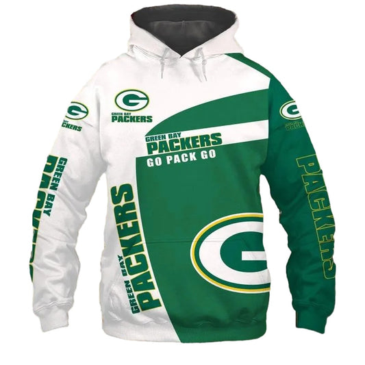 Green Bay Packers Go Pack Go Green And White Aop Hoodie - Moonbestprint