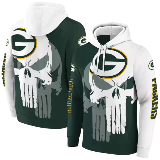 Green Bay Packers Graphic Punisher Green White Aop Hoodie - Moonbestprint