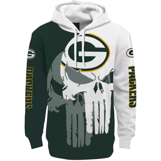 Green Bay Packers Graphic Punisher Green White Aop Hoodie - Moonbestprint