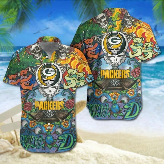 Green Bay Packers Grateful Dead Hawaiian Shirt, NFL Hawaiian Shirt Moonbestprint