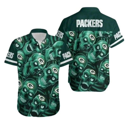 Green Bay Packers Green Skull Pattern Hawaiian Shirt - Moonbestprint