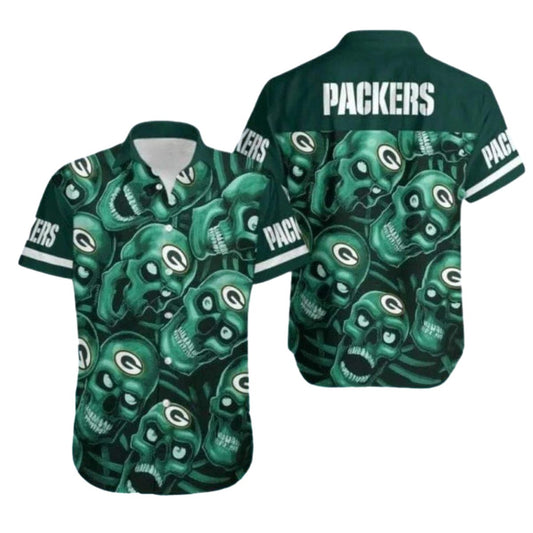 Green Bay Packers Green Skull Pattern Hawaiian Shirt - Moonbestprint