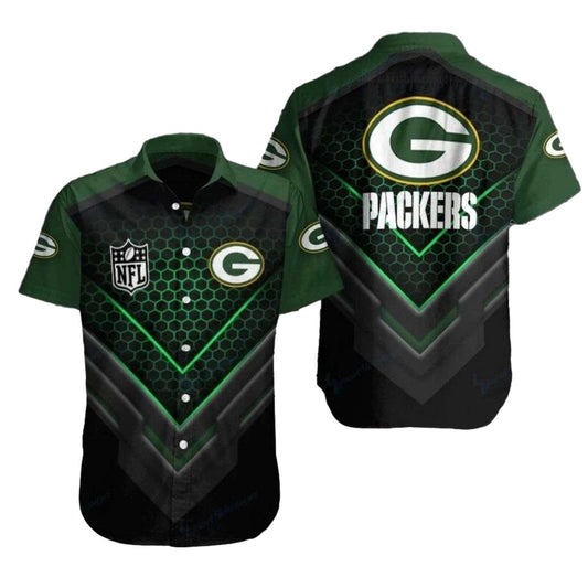 Green Bay Packers Gridiron Hexagon Green Hawaiian Shirt - Moonbestprint