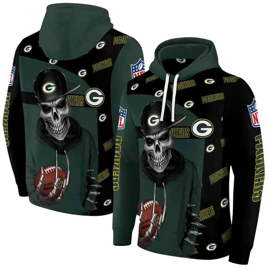 Green Bay Packers Grim Vibe Green Black Aop Hoodie - Moonbestprint