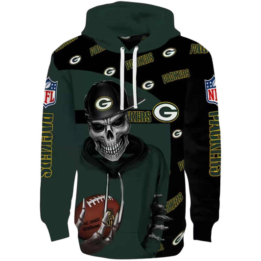 Green Bay Packers Grim Vibe Green Black Aop Hoodie - Moonbestprint