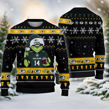 Green Bay Packers Grinch Custom Ugly Christmas Sweater, NFL Christmas Sweater Moonbestprint