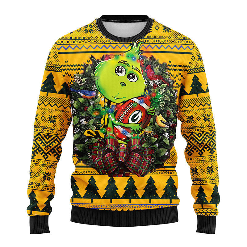 Green Bay Packers Grinch Hug Ugly Christmas Sweater, Grinch Xmas Sweater Moonbestprint