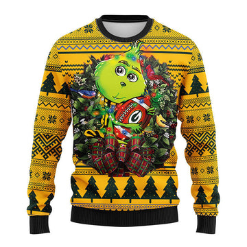 Green Bay Packers Grinch Hug Ugly Christmas Sweater, Grinch Xmas Sweater Moonbestprint