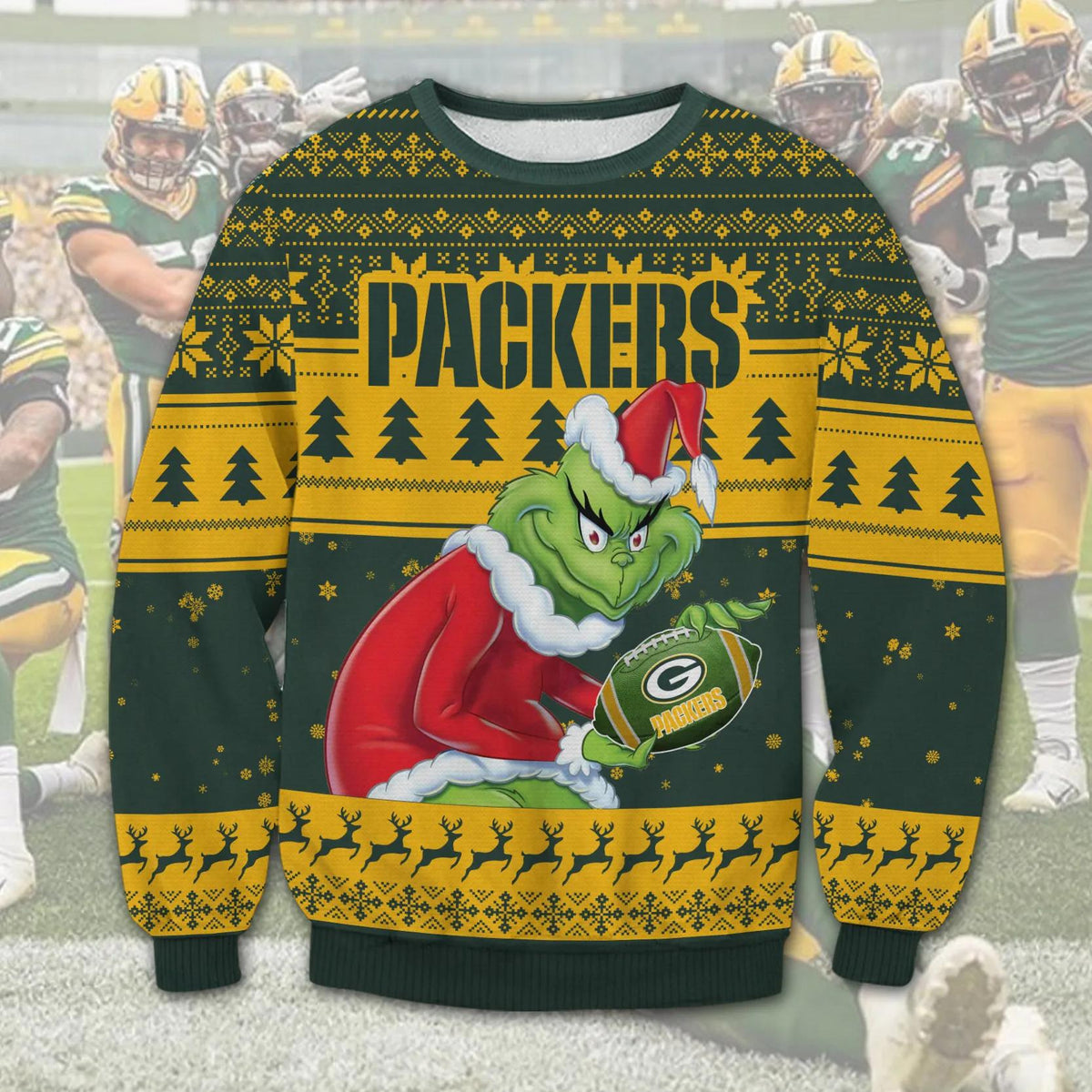 Green Bay Packers Grinch Stolen Ugly Christmas Sweater, NFL Christmas Sweater Moonbestprint