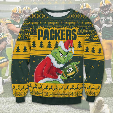 Green Bay Packers Grinch Stolen Ugly Christmas Sweater, NFL Christmas Sweater Moonbestprint
