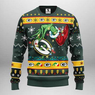 Green Bay Packers Grinch Ugly Christmas Sweater, Grinch Xmas Sweater Moonbestprint