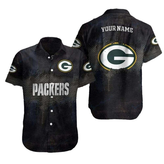 Green Bay Packers Halftone Black Hawaiian Shirt - Moonbestprint