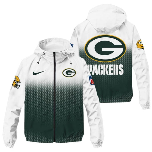 Green Bay Packers Halftone Green And White Aop Hoodie - Moonbestprint