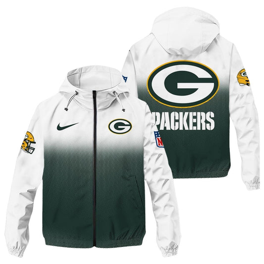 Green Bay Packers Halftone Green And White Aop Hoodie - Moonbestprint
