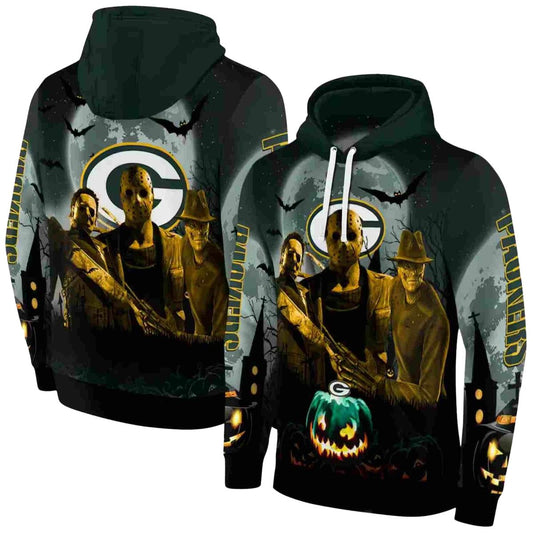 Green Bay Packers Halloween Vibes Green Black Aop Hoodie - Moonbestprint