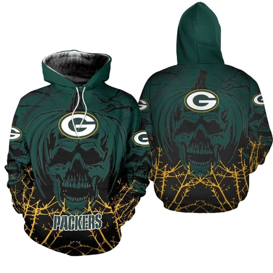 Green Bay Packers Halloween Pumpkin Skull 2025 Aop Hoodie - Moonbestprint