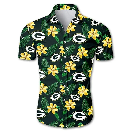 Green Bay Packers Hawaiian Shirt Green Floral, NFL Hawaiian Shirt Moonbestprint