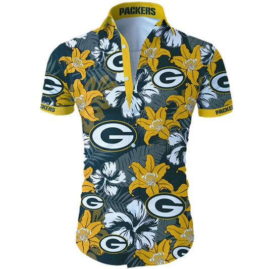 Green Bay Packers Hawaiian Shirt Tropical Flower, NFL Hawaiian Shirt Moonbestprint