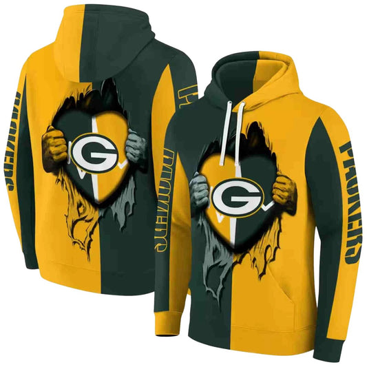 Green Bay Packers Heartbeat Graphic Green Aop Hoodie - Moonbestprint
