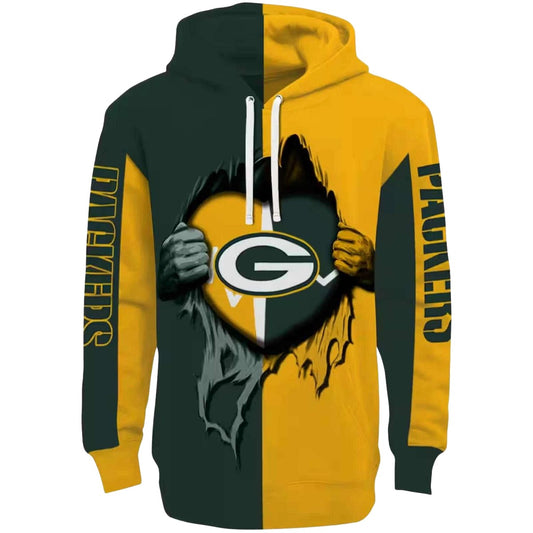Green Bay Packers Heartbeat Graphic Green Aop Hoodie - Moonbestprint