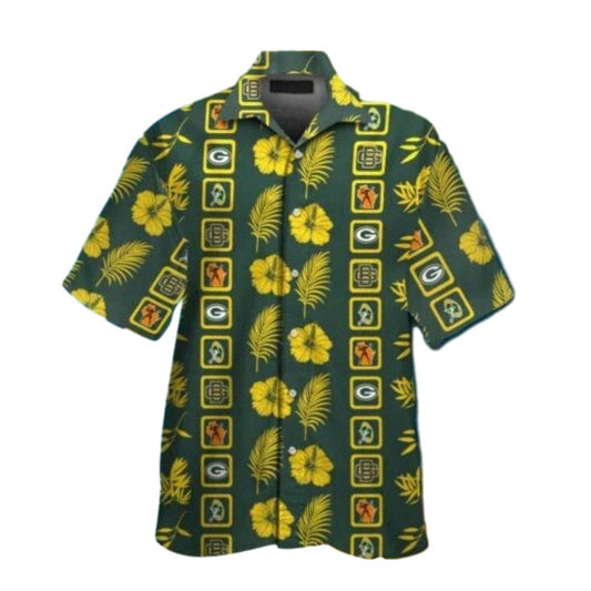 Green Bay Packers Hibiscus And Icon Pattern Hawaiian Shirt - Moonbestprint