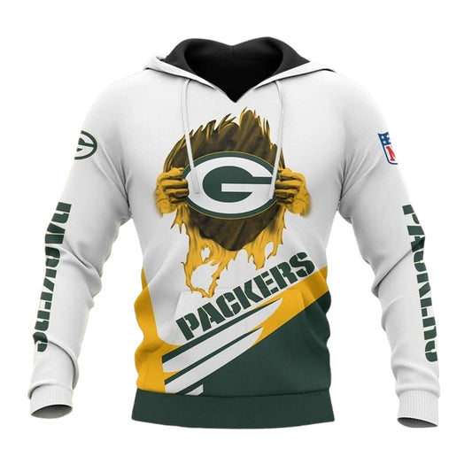 Green Bay Packers Inside Me Cool Graphic White And Green Aop Hoodie - Moonbestprint