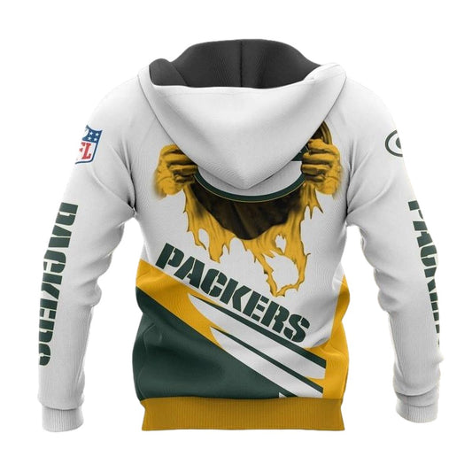 Green Bay Packers Inside Me Cool Graphic White And Green Aop Hoodie - Moonbestprint