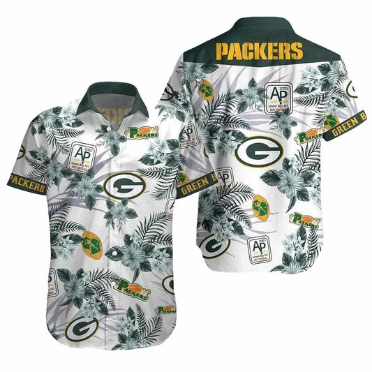 Green Bay Packers Island Flair Tropical Leaves White Hawaiian Shirt - Moonbestprint