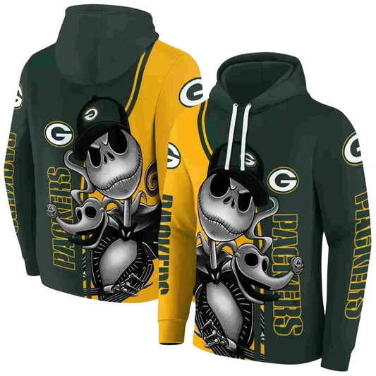 Green Bay Packers Jack Skellington Green Aop Hoodie - Moonbestprint