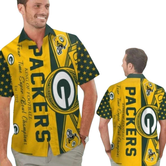 Green Bay Packers King Of Football Yellow Hawaiian Shirt - Moonbestprint