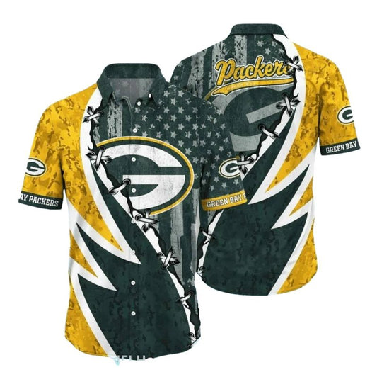 Green Bay Packers Lace Up American Flag Hawaiian Shirt - Moonbestprint