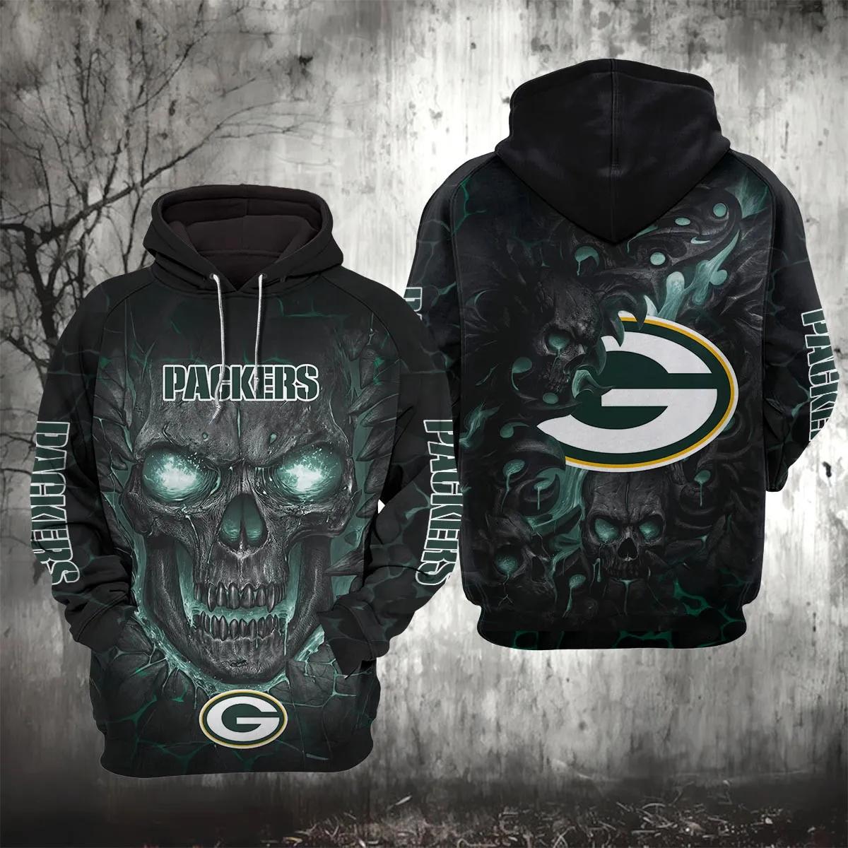 Green Bay Packers Lava Skull 3D Hoodie, NFL Hoodie Moonbestprint