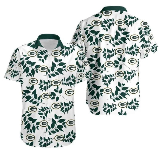 Green Bay Packers Logo And Leaves Hawaiian Shirt, NFL Hawaiian Shirt Moonbestprint
