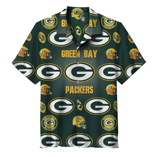 Green Bay Packers Logo Pattern Hawaiian Shirt - Moonbestprint